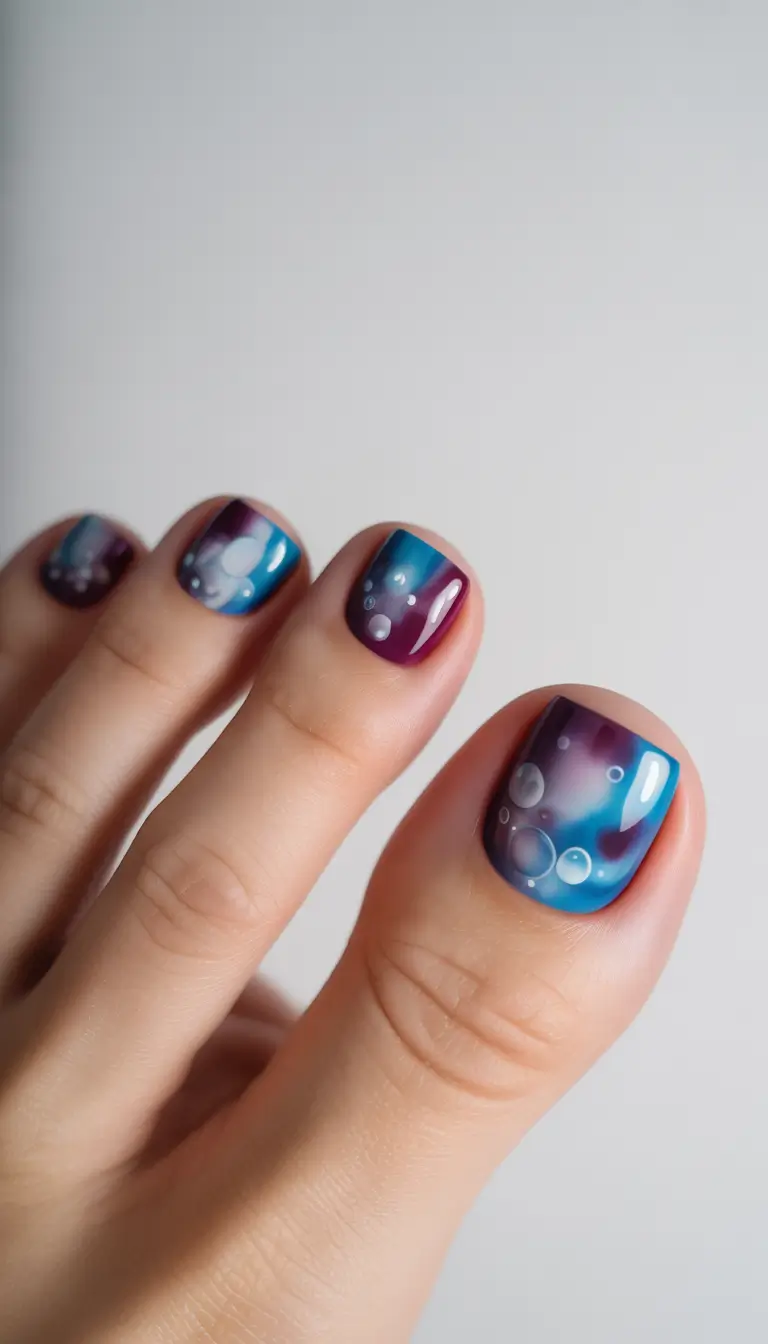 June 2025 Toe Nails for Sandal Season - Galactic Bubble Dream
