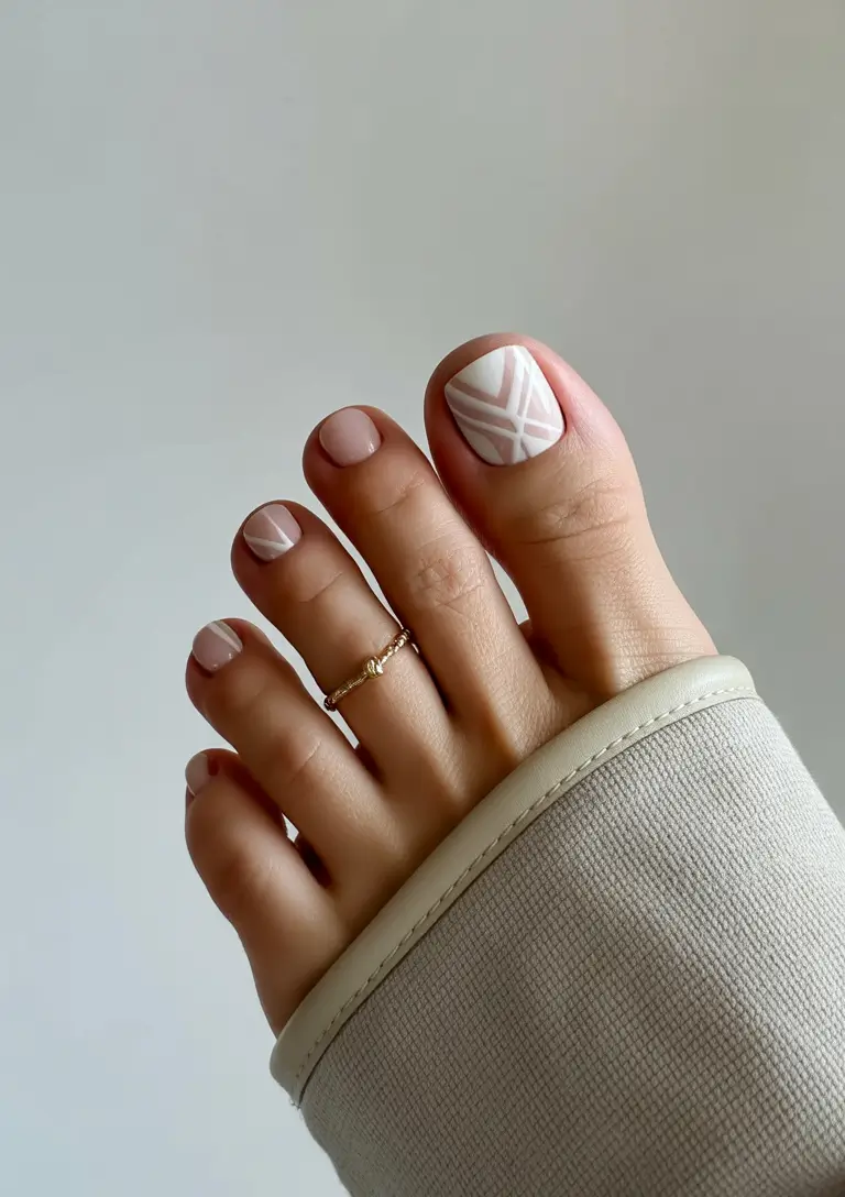 June 2025 Toe Nails for Sandal Season - Minimalist White Lines