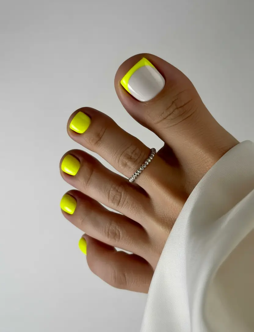 June 2025 Toe Nails for Sandal Season - Neon French Pop