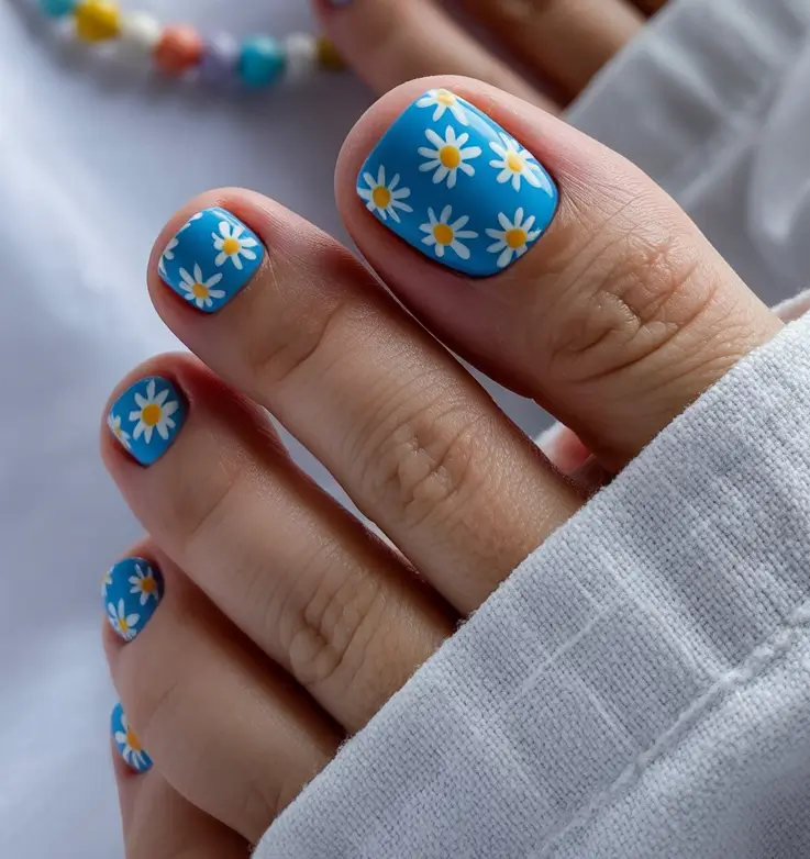 June 2025 Toe Nails for Sandal Season Daisy Delight in Blue