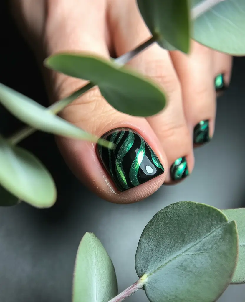 June 2025 Toe Nails for Sandal Season Jungle Green Fantasy