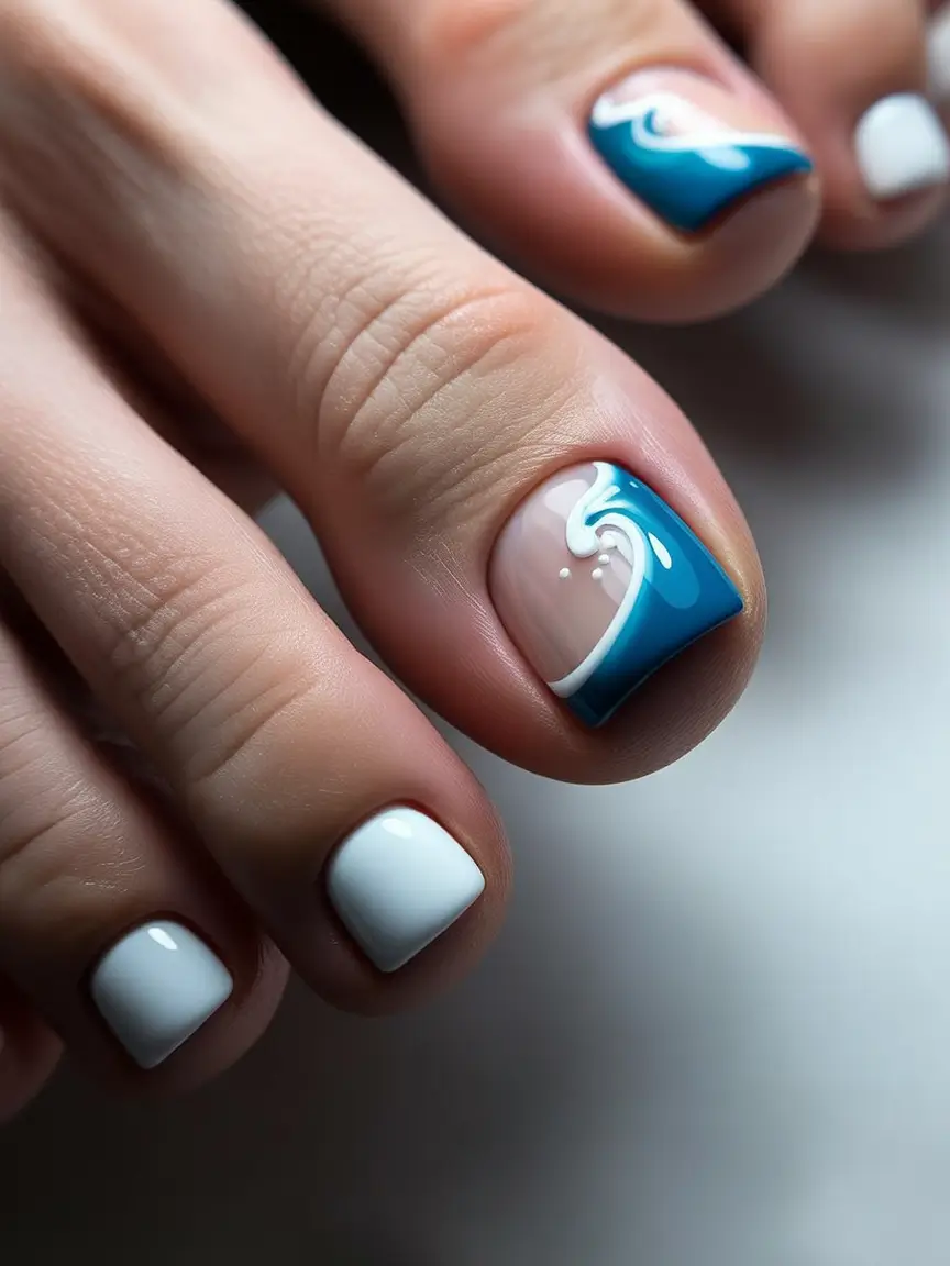June 2025 Toe Nails for Sandal Season - Ocean Wave Bliss