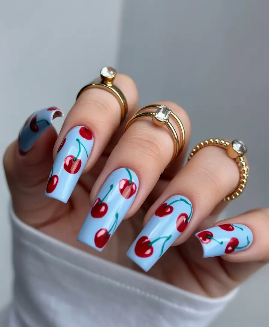 Long Summer Nail Inspo You’ll Love 2025 Cherry Baby Blue