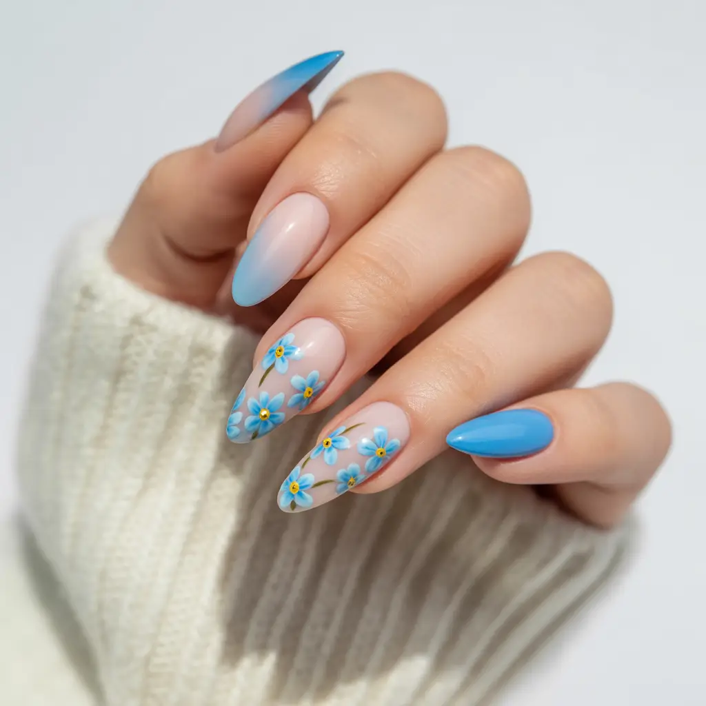 Long Summer Nail Inspo You’ll Love 2025 Blue Skies, Floral Vibes