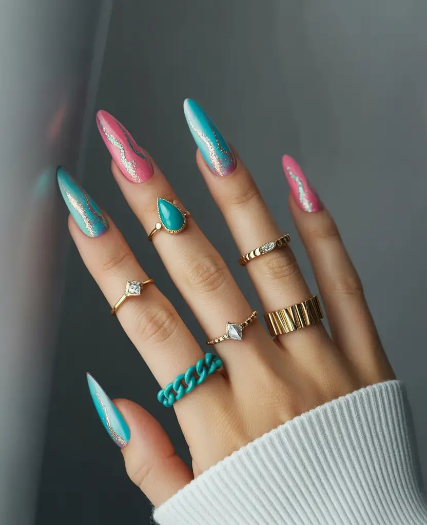 Long Summer Nail Inspo You’ll Love 2025 Barbie Mermaid Disco Vibes