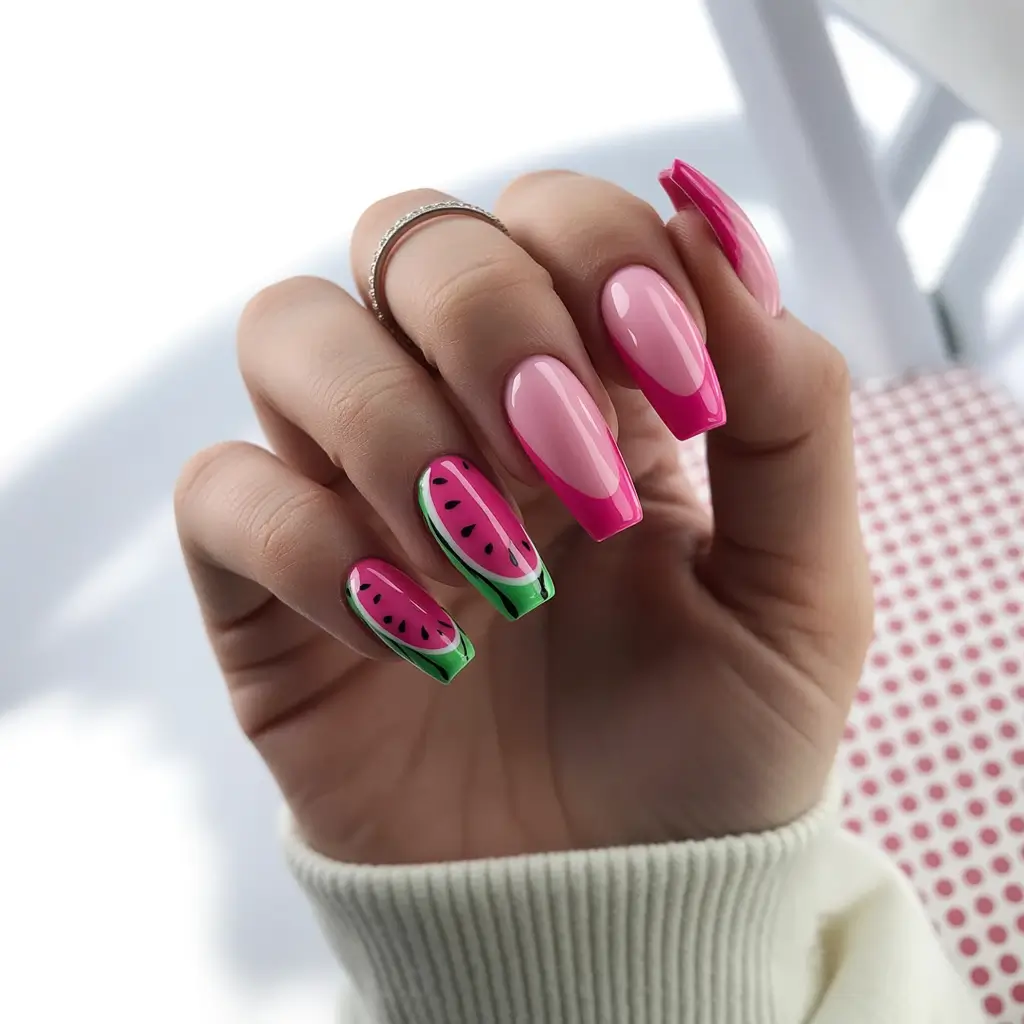 Long Summer Nail Inspo You’ll Love 2025 Watermelon Sugar Mani