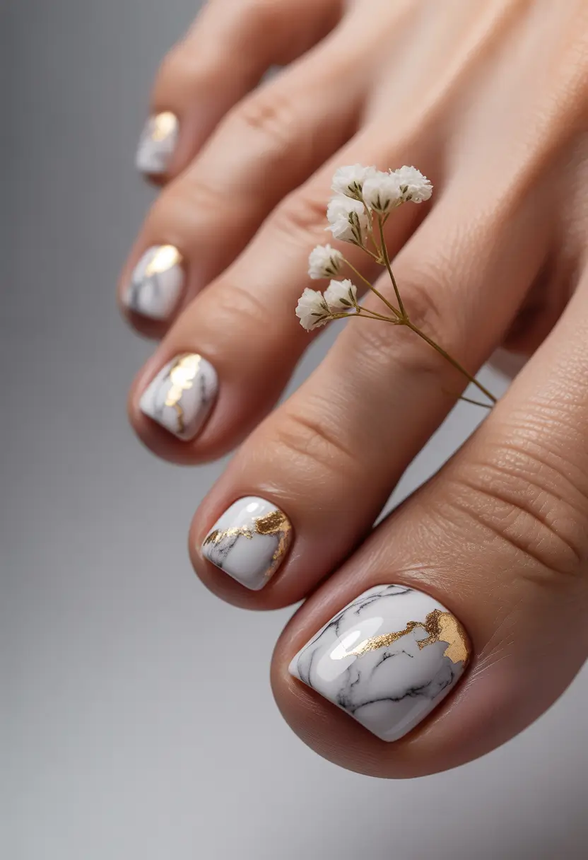 May 2025 Toe Nail Looks You'll Love Marble Gold Elegance