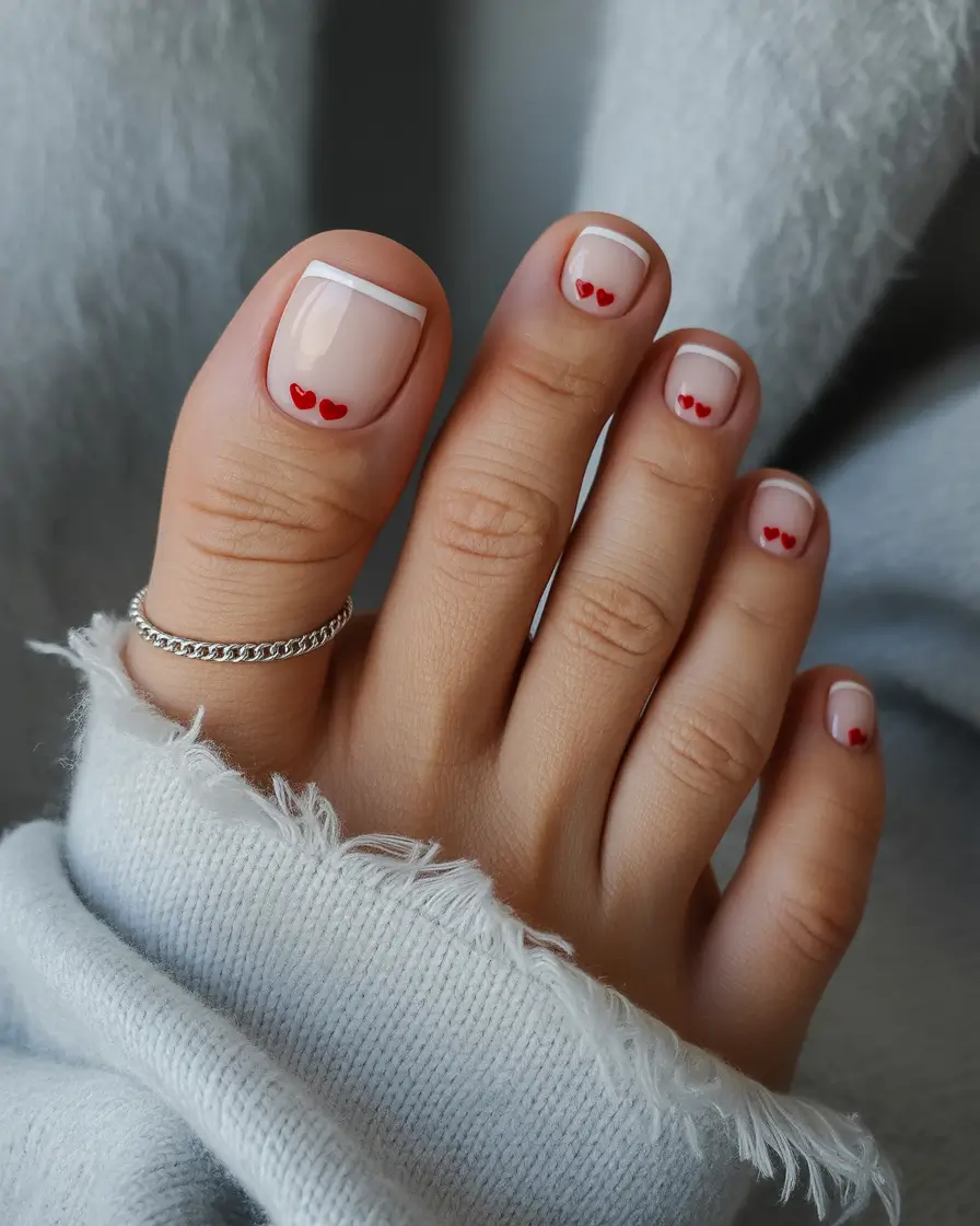 May 2025 Toe Nail Looks You'll Love Minimal French with Heart Accents