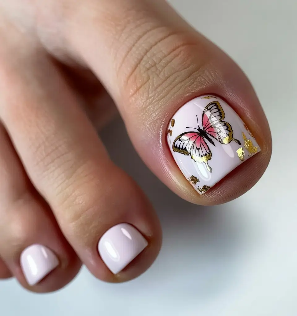 May 2025 Toe Nail Looks You'll Love Golden Butterfly Charm
