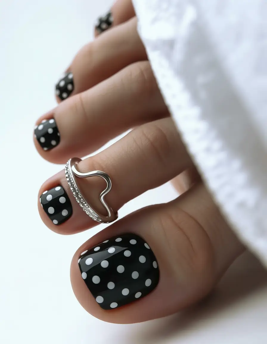 May 2025 Toe Nail Looks You'll Love Chic Polka Dot Delight