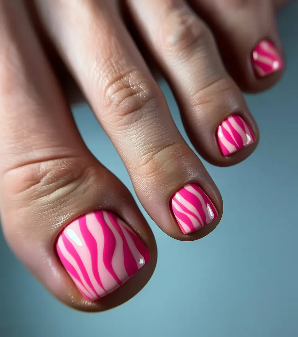 May 2025 Toe Nail Looks You'll Love Playful Pink Zebra Stripes