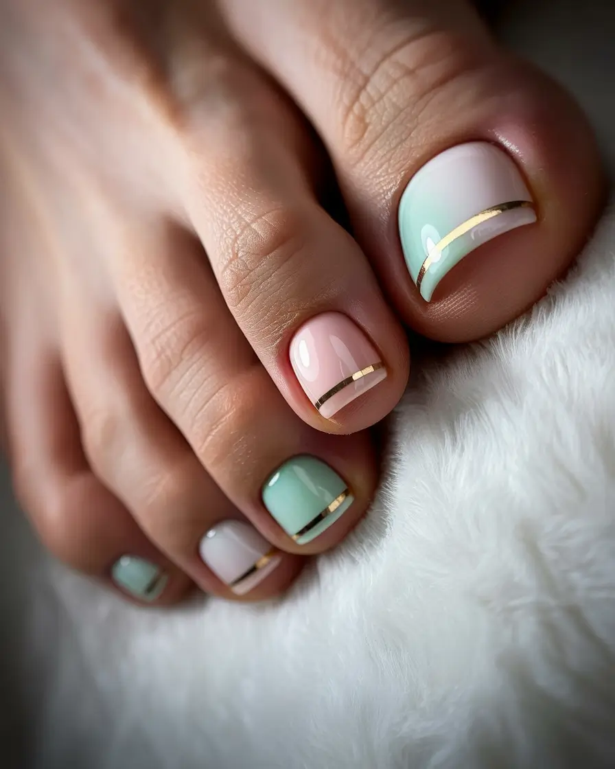 May 2025 Toe Nail Looks You'll Love Minimalist Mint and Gold Elegance