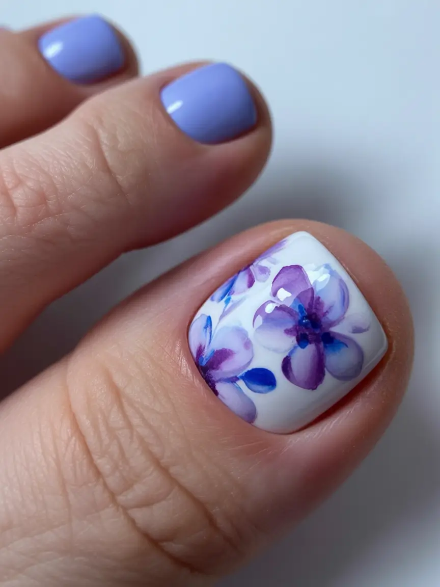 May 2025 Toe Nail Looks You'll Love Delicate Purple Blossoms