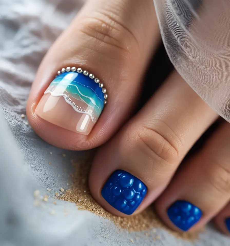 May 2025 Toe Nail Looks You'll Love Ocean Wave Elegance