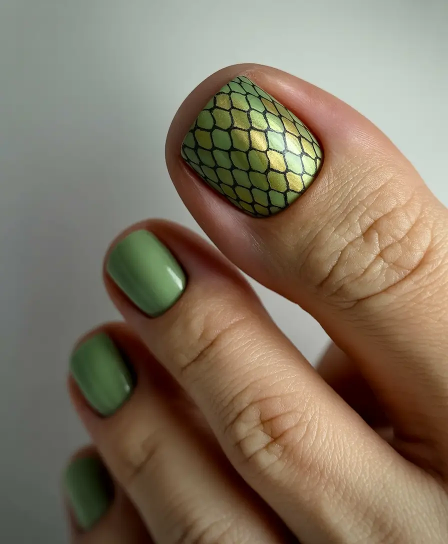 May 2025 Toe Nail Looks You'll Love Glamorous Green Scales