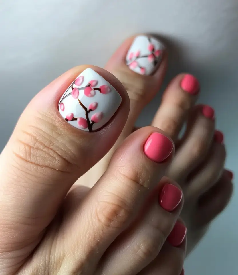 May 2025 Toe Nail Looks You'll Love Cherry Blossom Dream