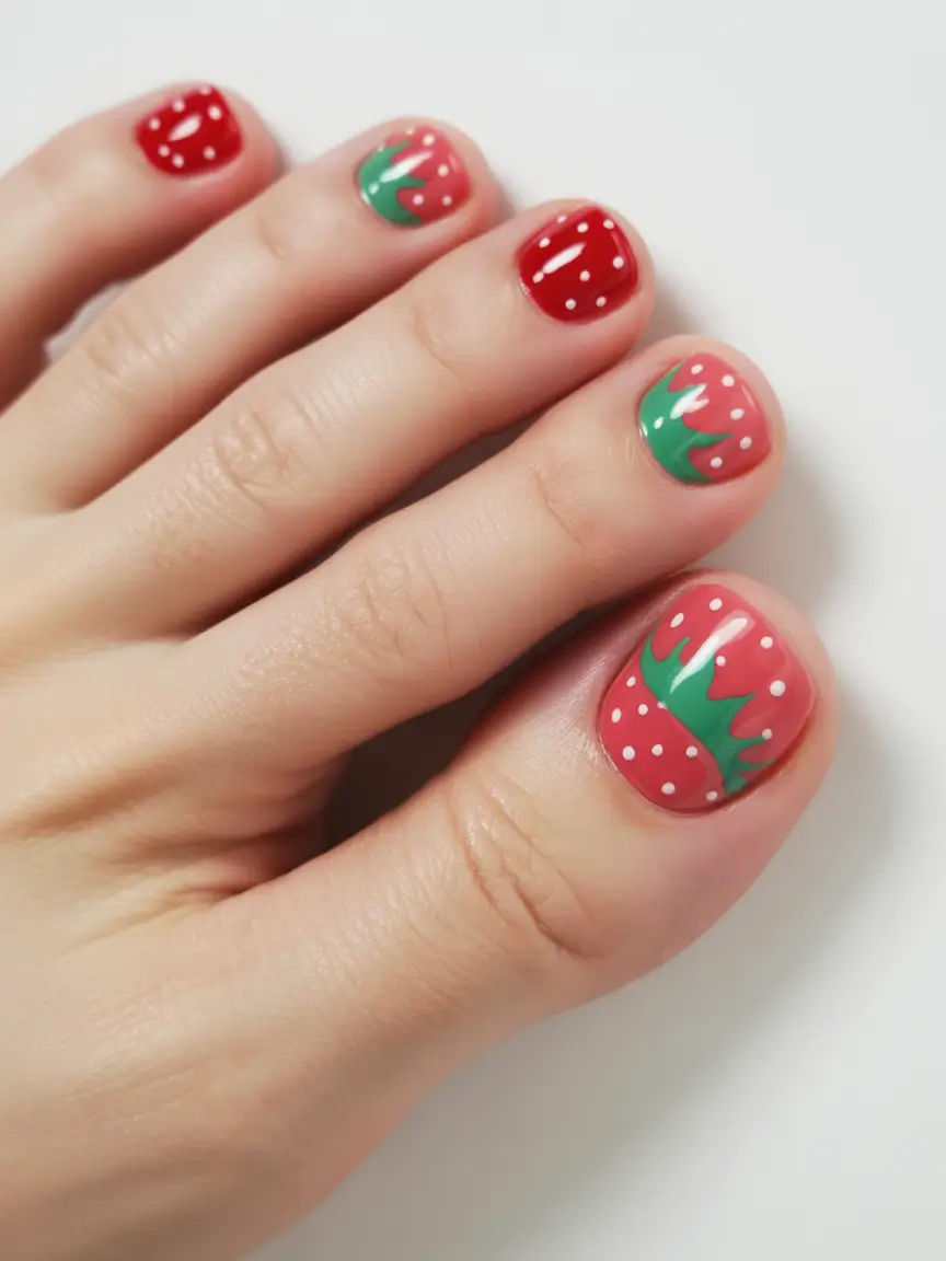 May 2025 Toe Nail Looks You'll Love Strawberry Delight