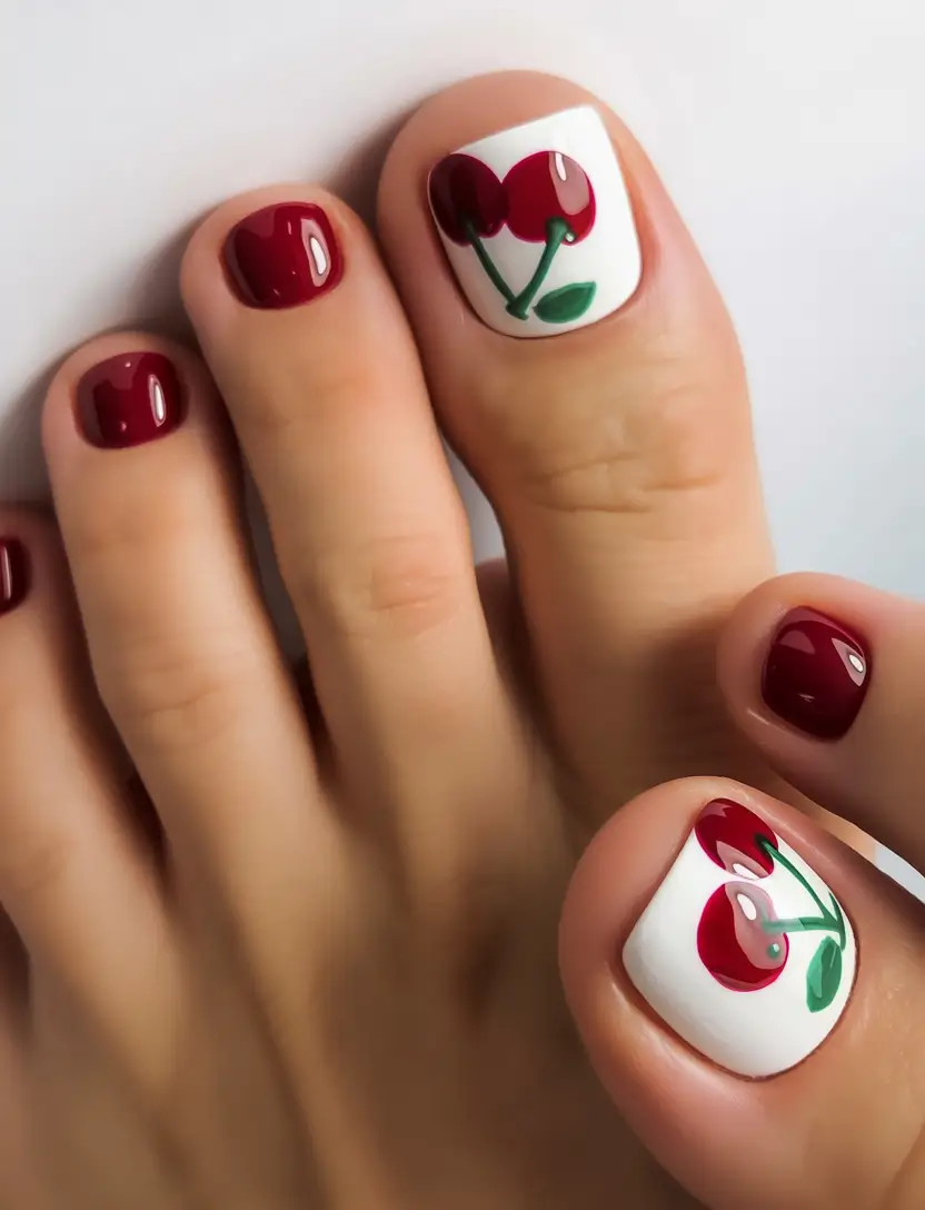 May 2025 Toe Nail Looks You'll Love Charming Cherry Pop