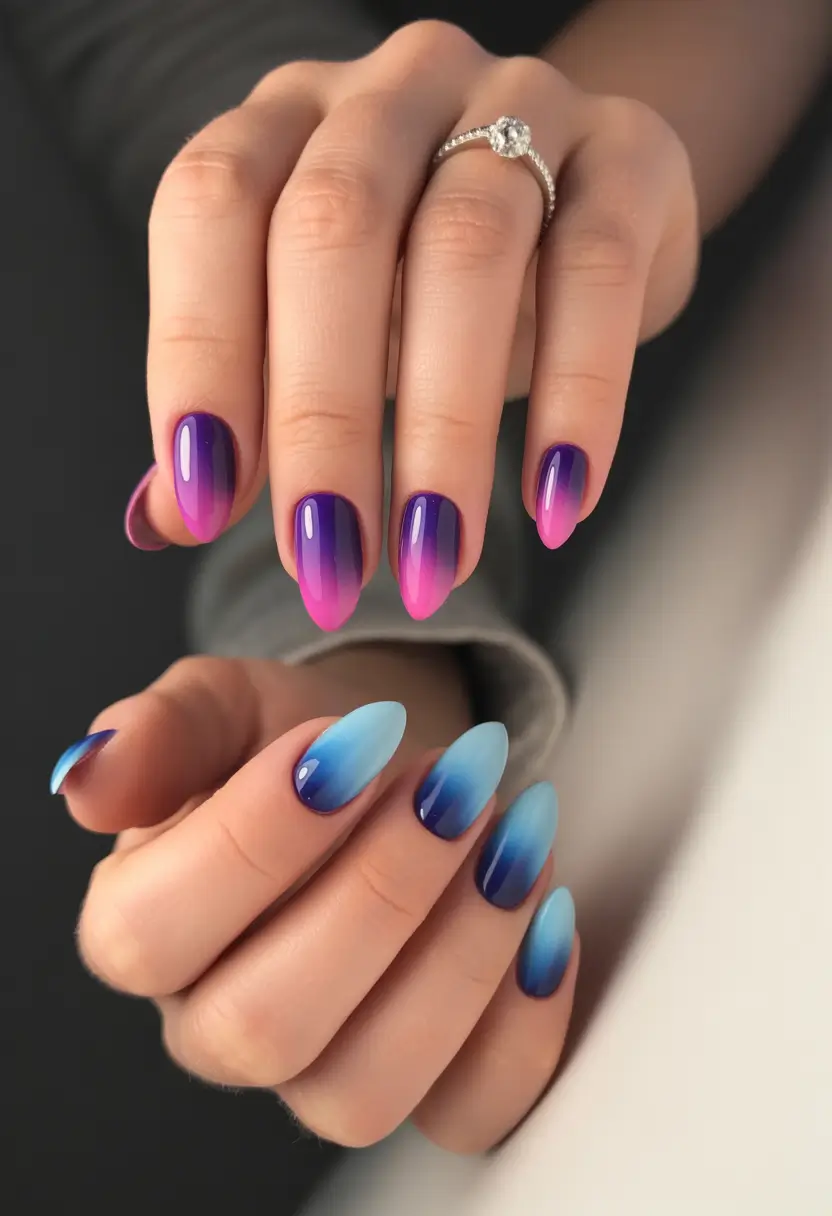 Ombre Nail Designs to Try Summer 2025 Twilight to Midnight: The Power of Blue & Purple Gradients
