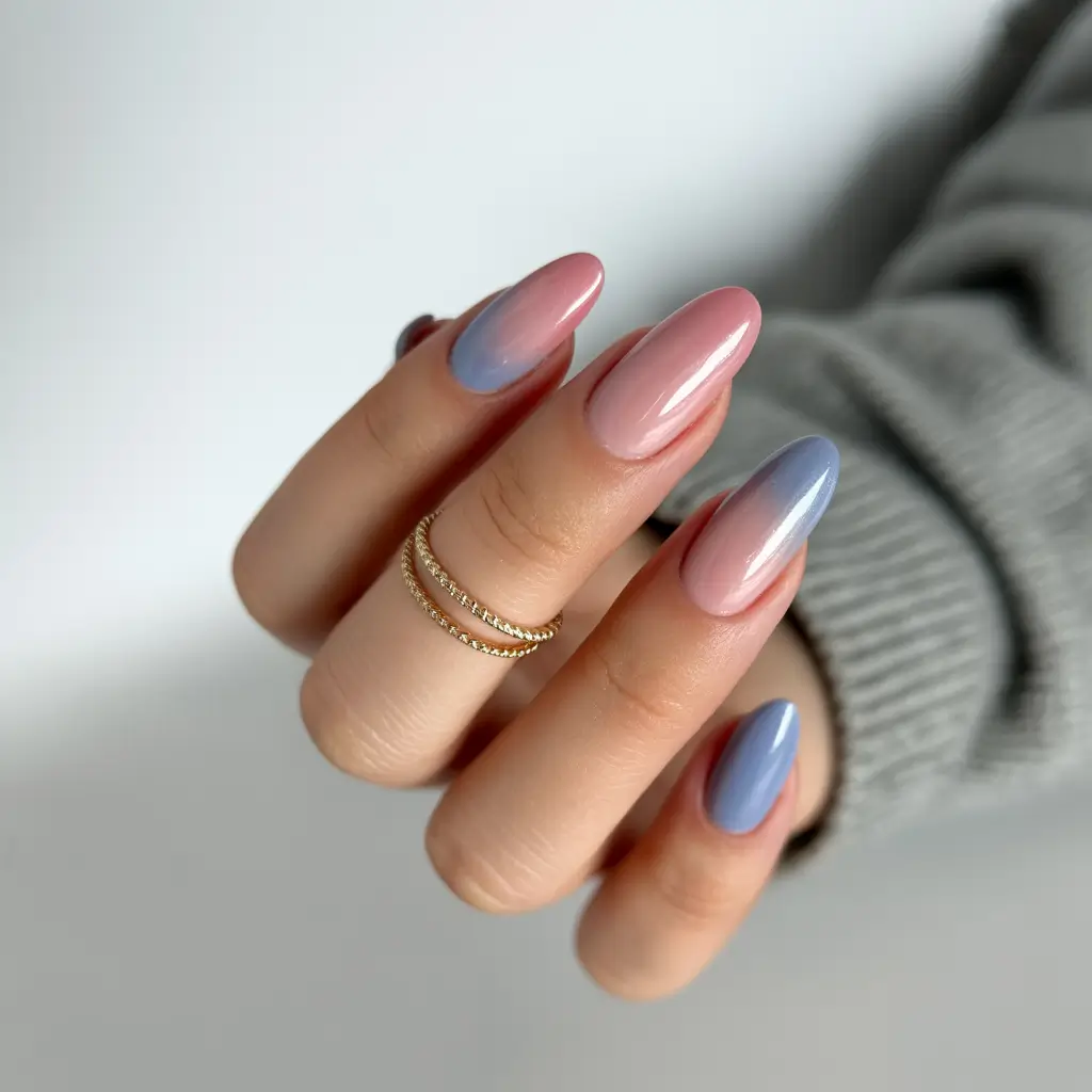 Ombre Nail Designs to Try Summer 2025 Rosy Mauve Meets Blue Skies: A Dreamy Dual-Tone Ombre