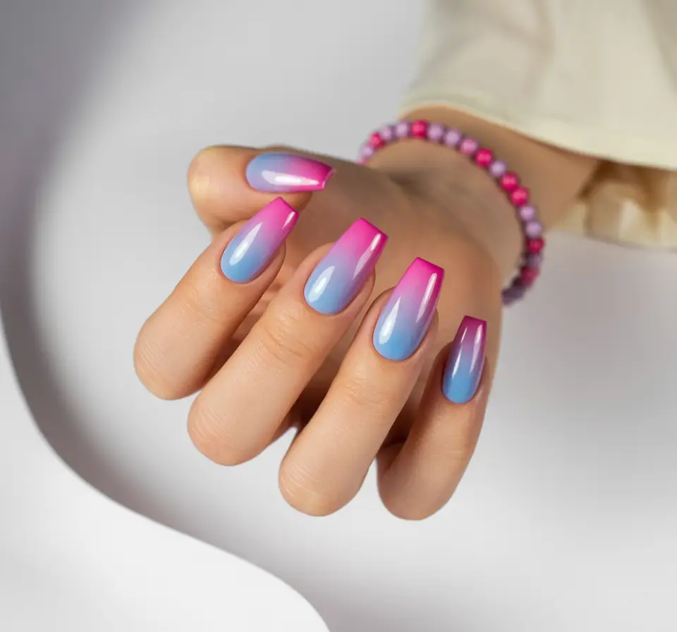Ombre Nail Designs to Try Summer 2025 Barbiecore Glow: French Square Ombre in Cotton Candy Tones