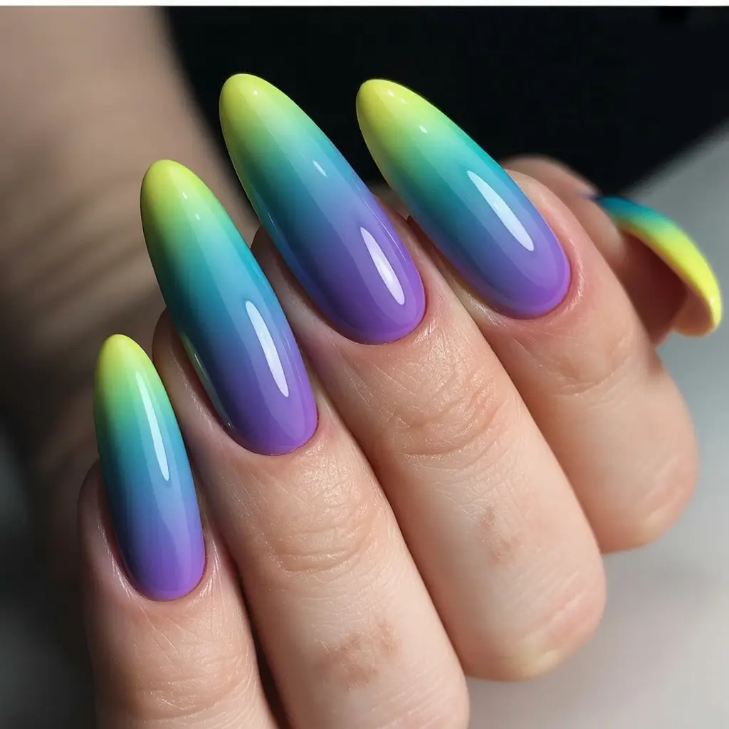 Ombre Nail Designs to Try Summer 2025+Sunrise Surf: Beachy Pastels That Melt Like Gelato