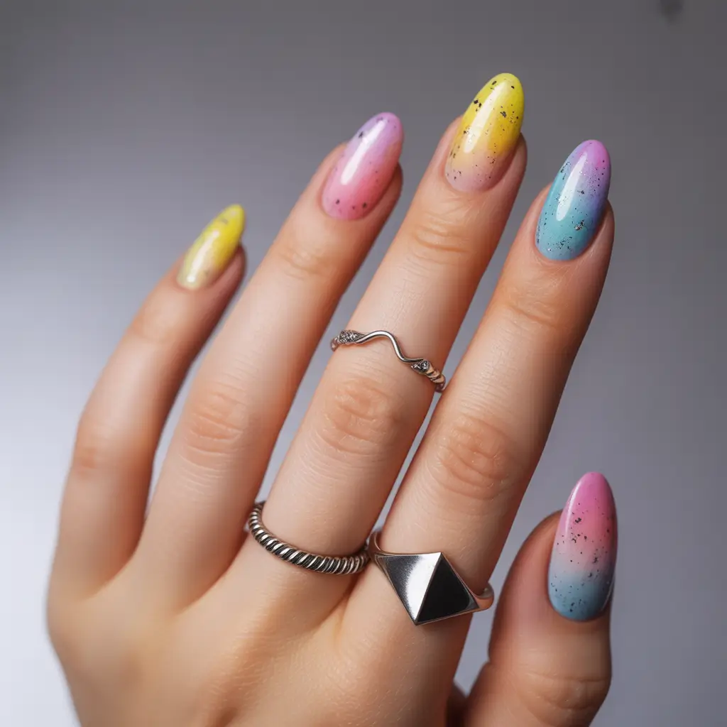 Ombre Nail Designs to Try Summer 2025+Confetti Sorbet: Playful Speckled Pastels with a Twist