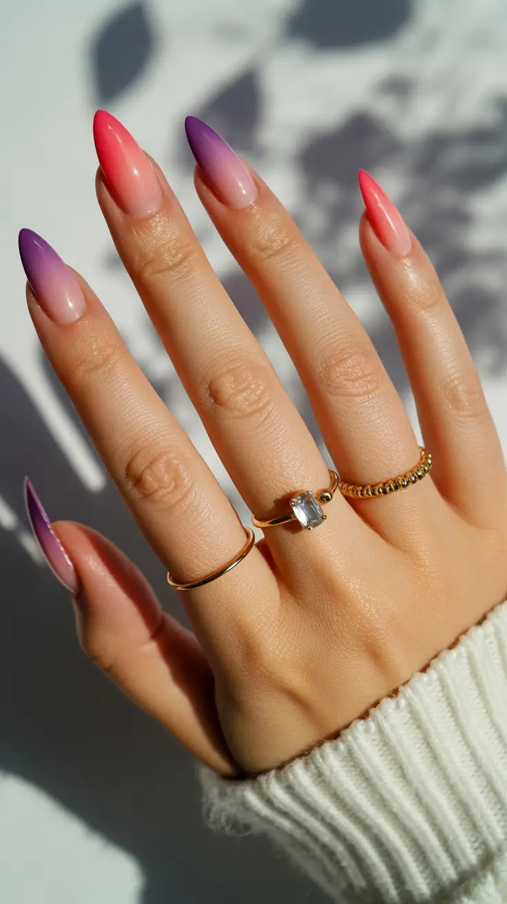 Ombre Nail Designs to Try Summer 2025+Rosé Fade: Glossy Ombre in Berry-Toned Neutrals