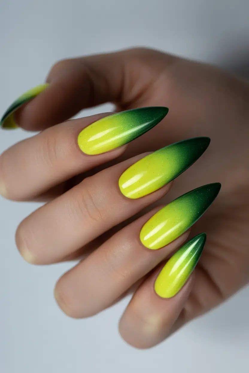 Ombre Nail Designs to Try Summer 2025+Lime Rush: Gradient Greens for a Juicy Pop