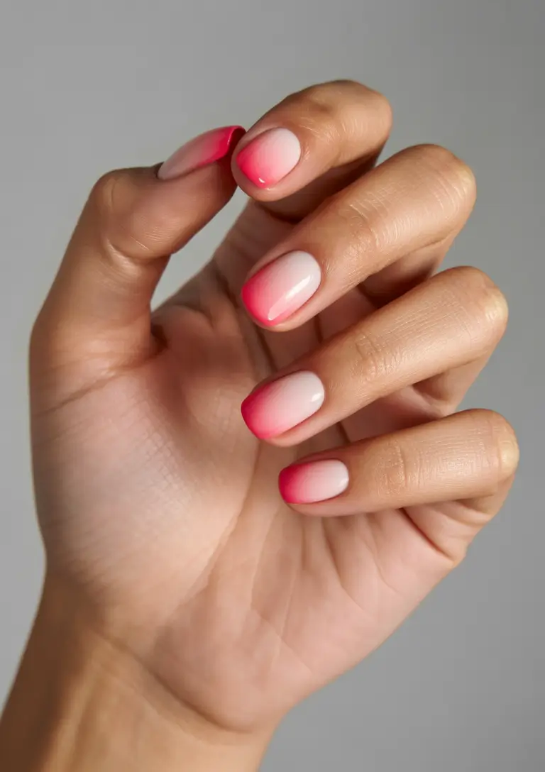 Ombre Nail Designs to Try Summer 2025 Short and Sweet: French Pink Ombré with a Blush Glow