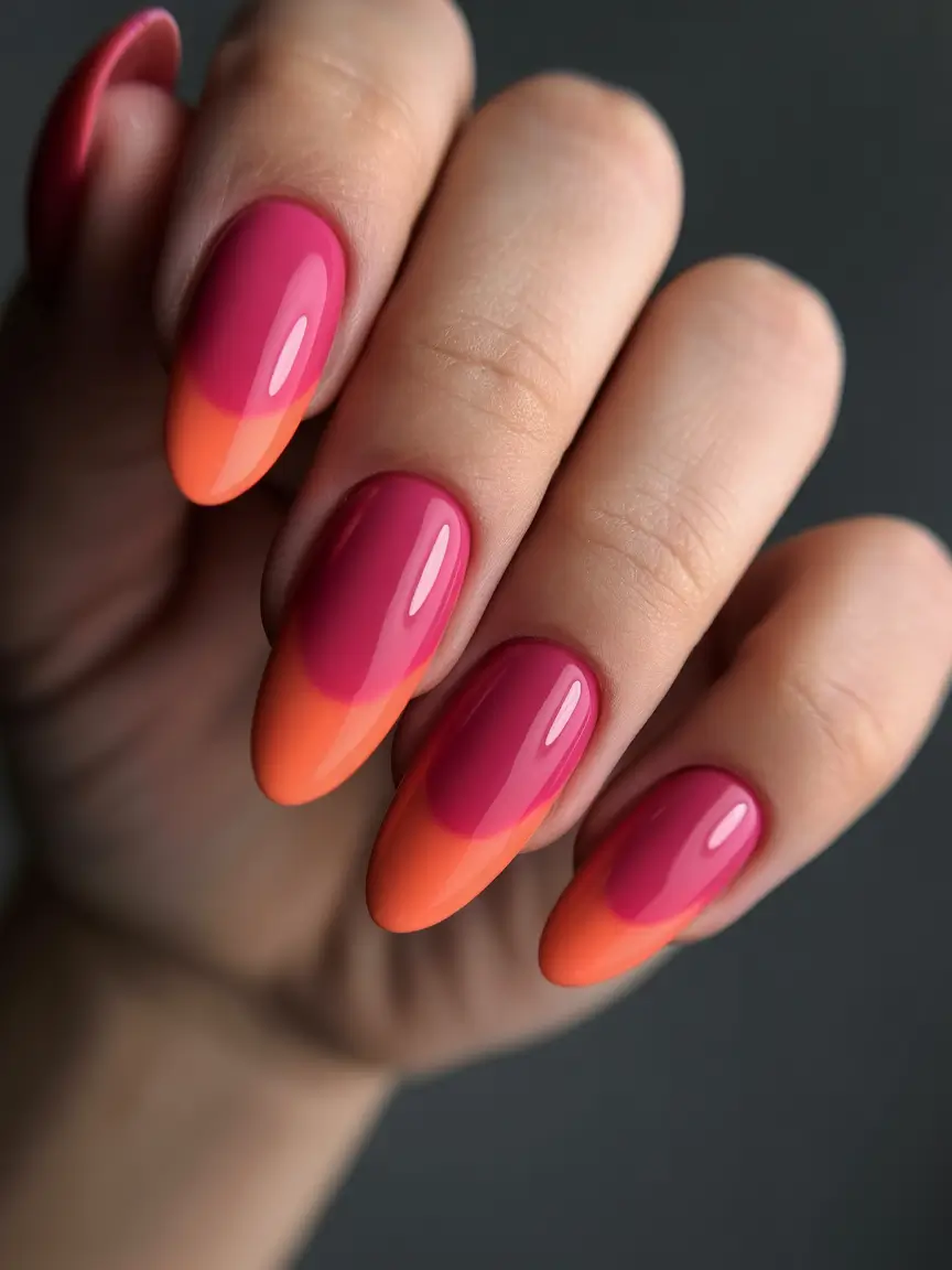 Ombre Nail Designs to Try Summer 2025 Sunset Sorbet: Bold Color Combos with a Tropical Twist