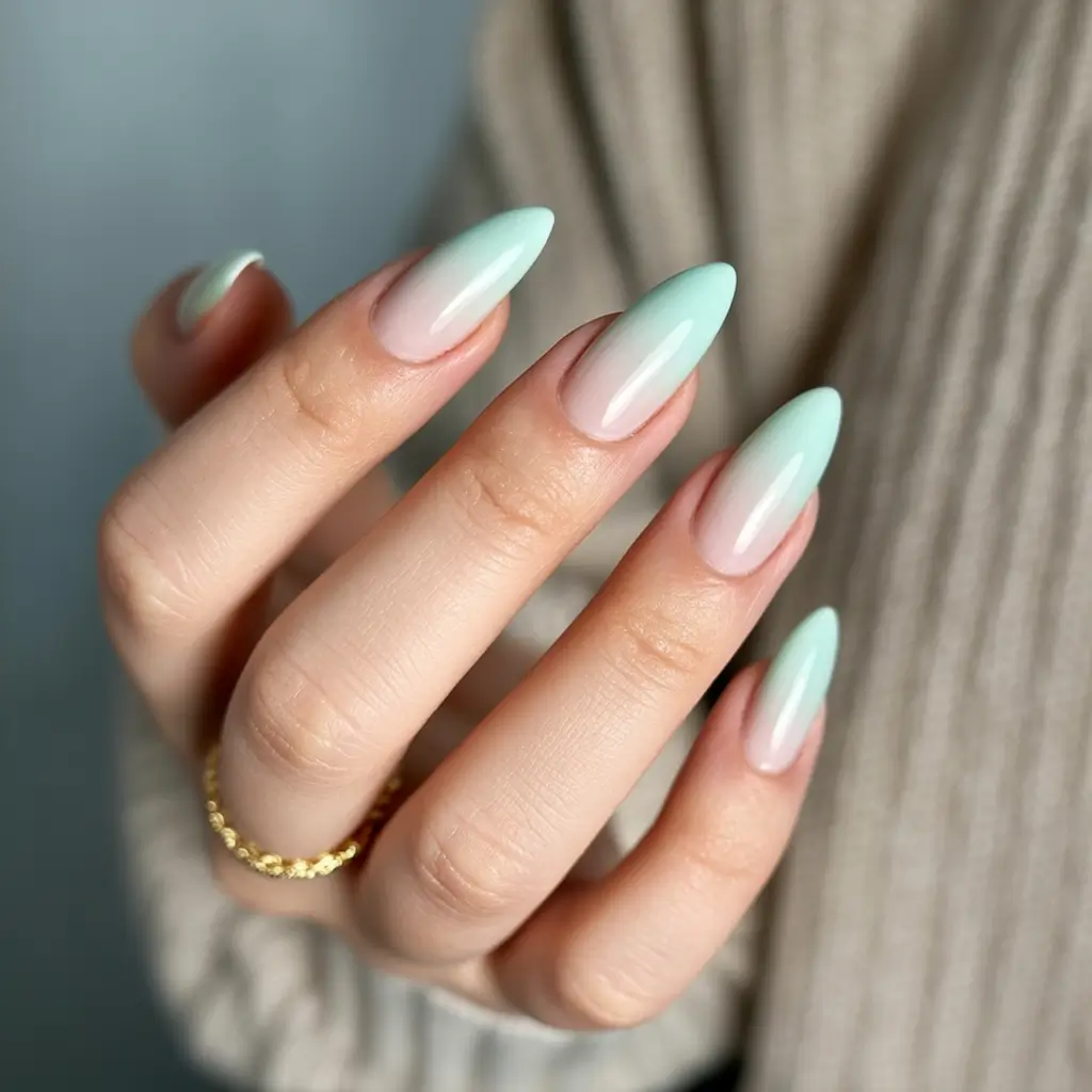 Ombre Nail Designs to Try Summer 2025 Minty Fresh: Cool Green Ombré with a Soft Almond Edge