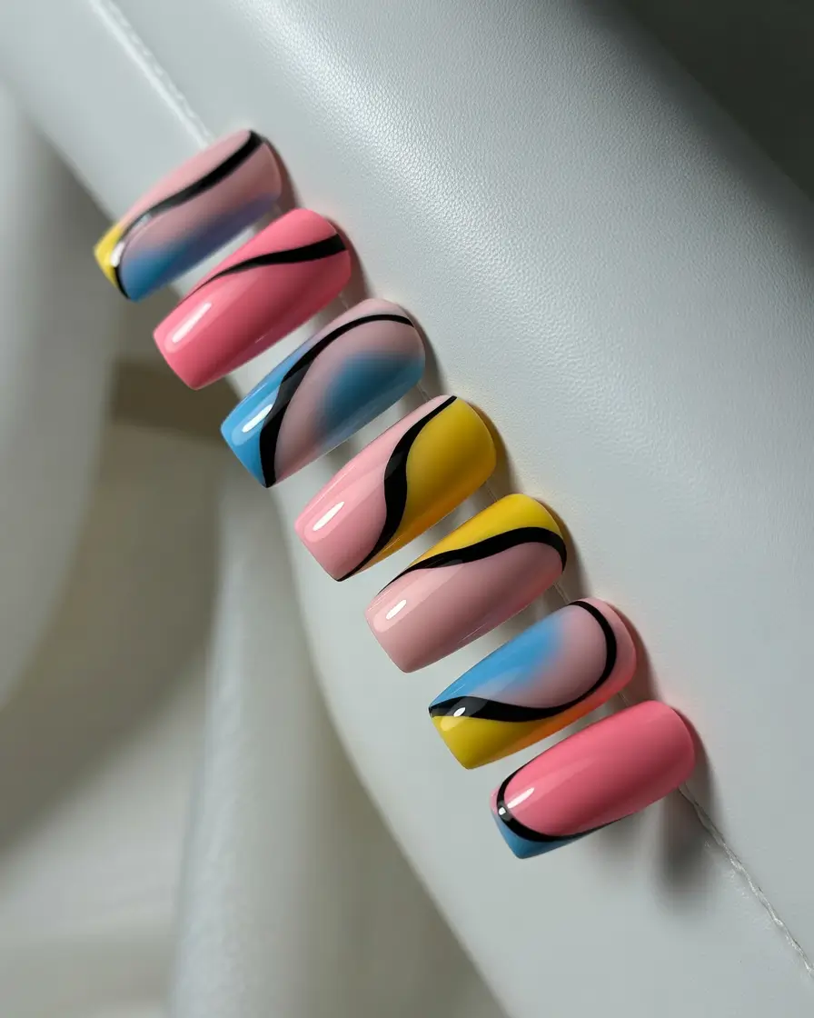 Ombre Nail Designs to Try Summer 2025 Neon Wave Art Meets Ombre Geometry