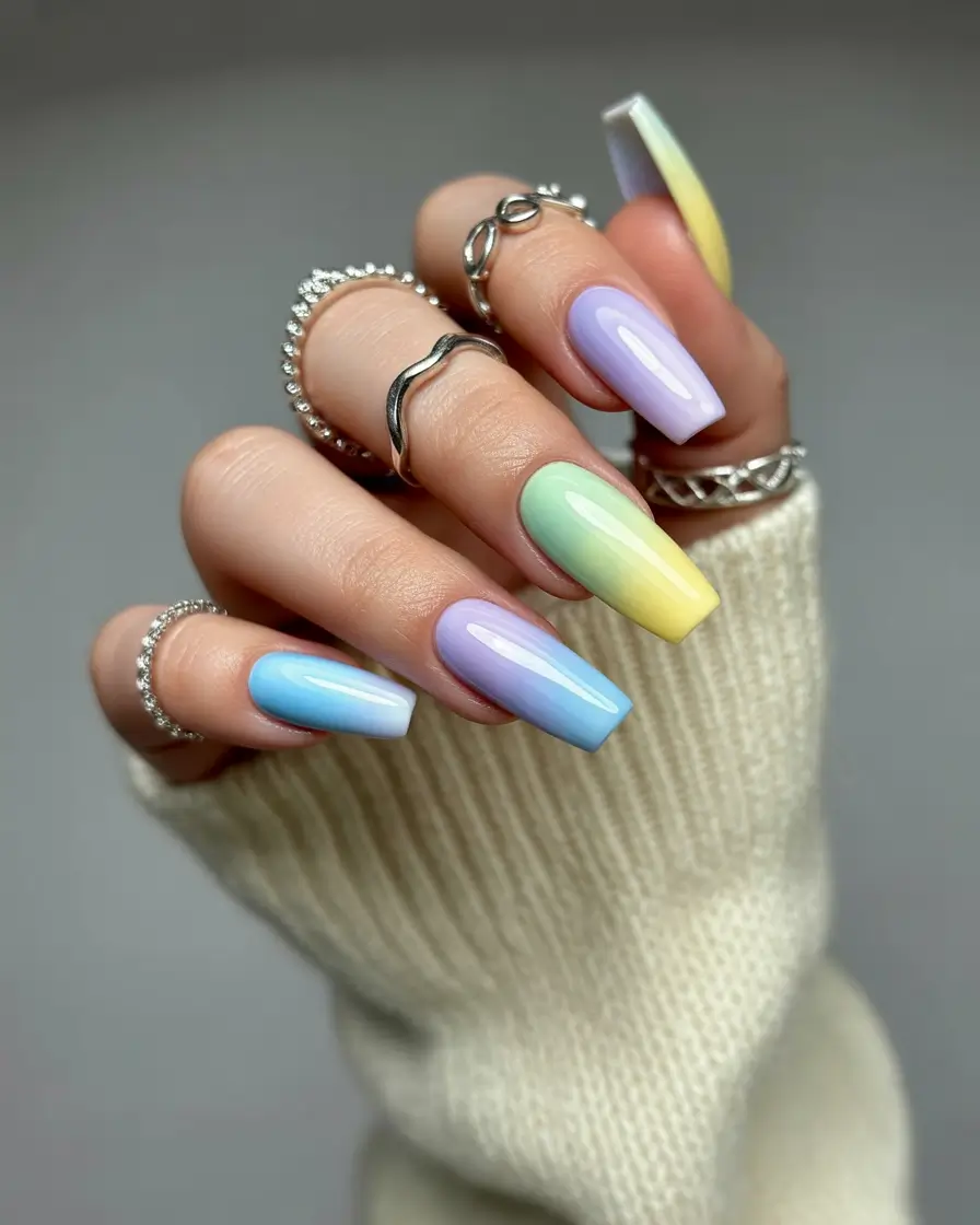 Ombre Nail Designs to Try Summer 2025 Pastel Cloud Fade on Squared Acrylics