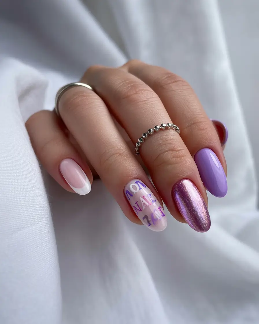 Oval Nail Inspo for Summer 2025 Looks+Soft Lavender Vibes with a Metallic Twist