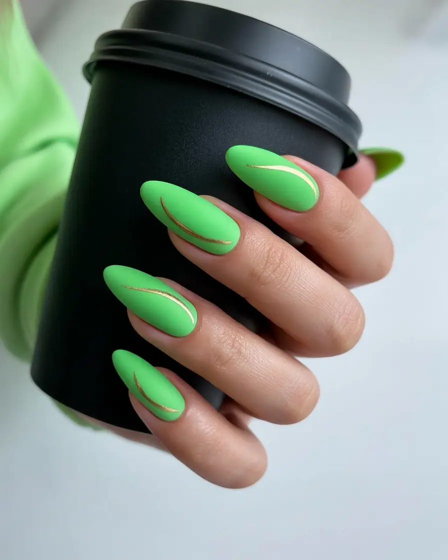 Oval Nail Inspo for Summer 2025 Looks+Neon Matte with Gold Accents