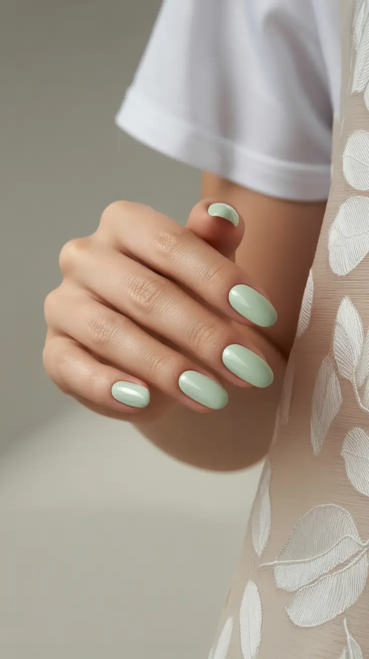 Oval Nail Inspo for Summer 2025 Looks - Sage Green for Quiet-Luxury Summer Vibes