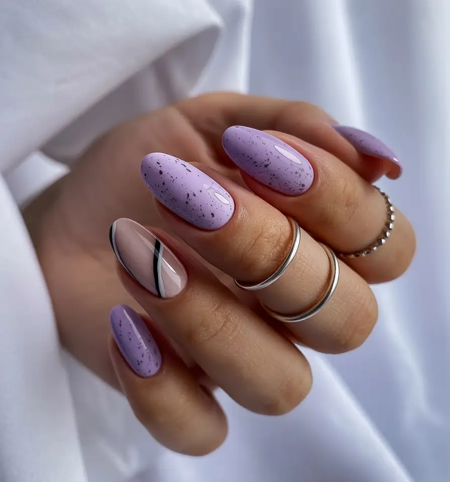 Oval Nail Inspo for Summer 2025 Looks+Speckled Lilac with Negative Space