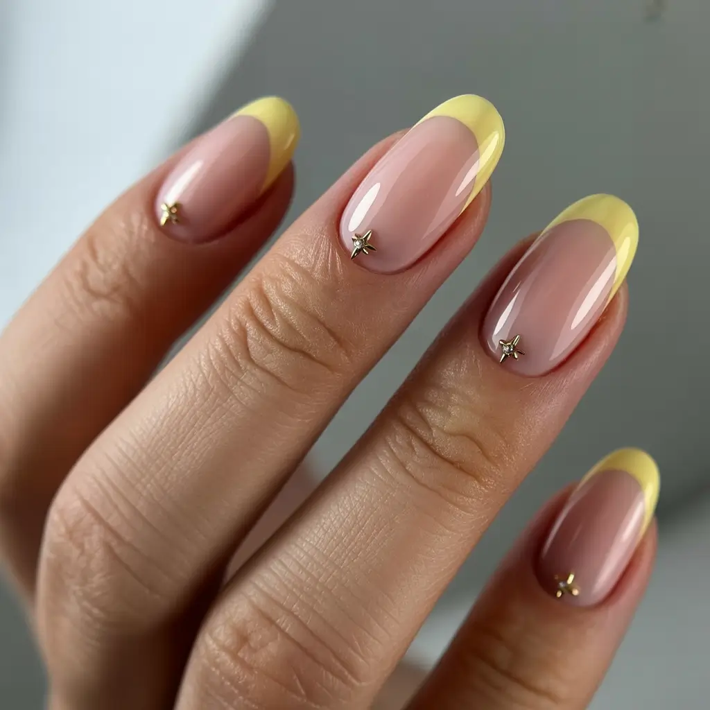 Oval Nail Inspo for Summer 2025 Looks+Sunshine French with Star Accents