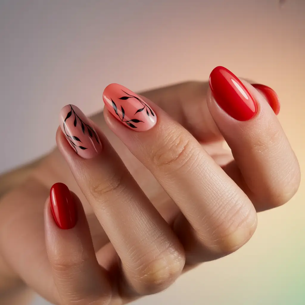 Oval Nail Inspo for Summer 2025 Looks+Coral Garden with Ink Leaves