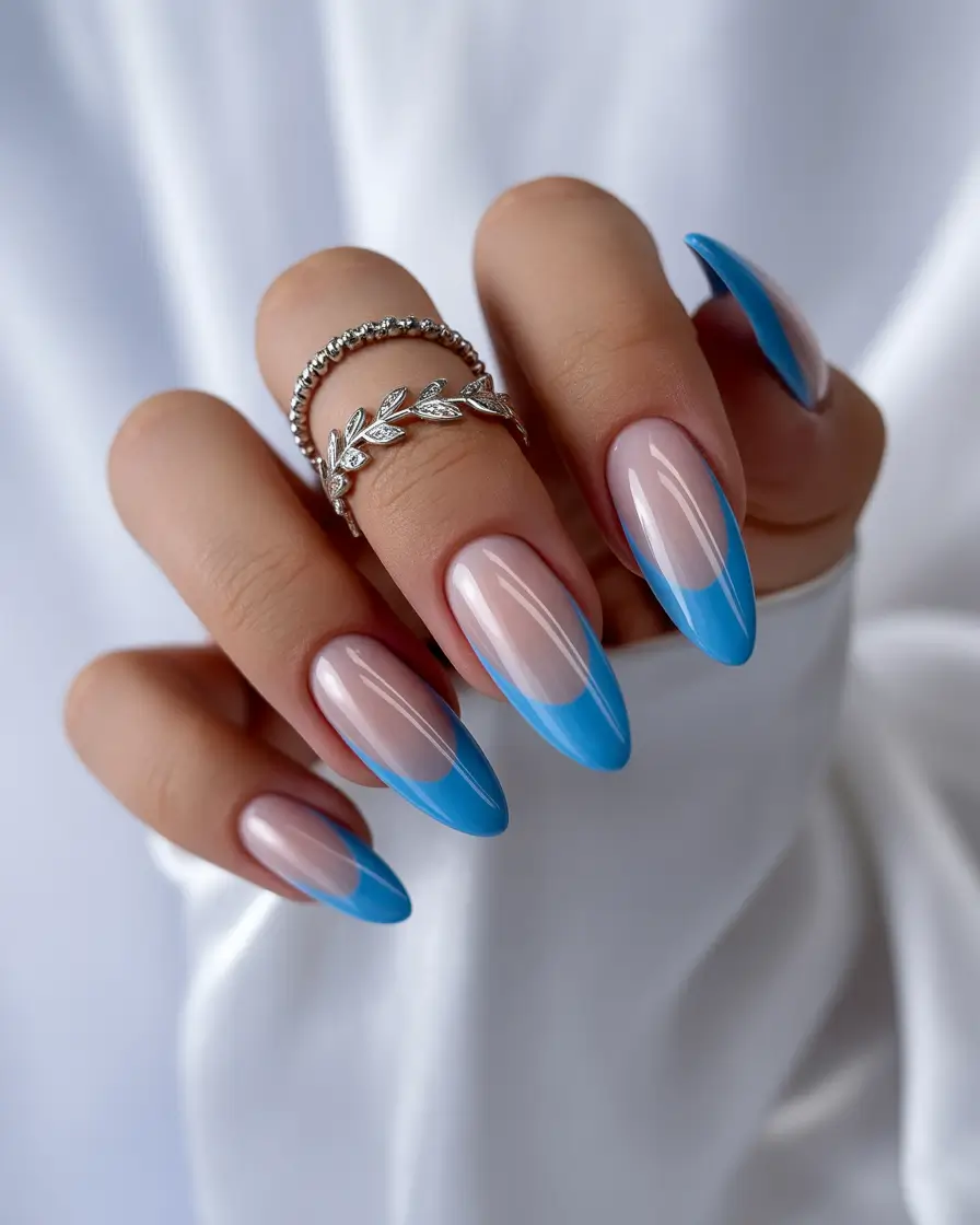 Oval Nail Inspo for Summer 2025 Looks - Glossy Sky-Tip Elegance