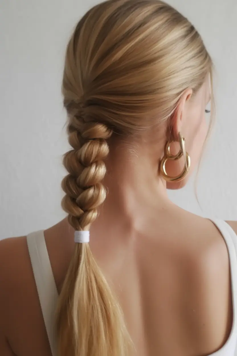 Practical Summer Swimming Hairstyles 2025 Clean Back-Braided Ponytail for Minimalist Chic