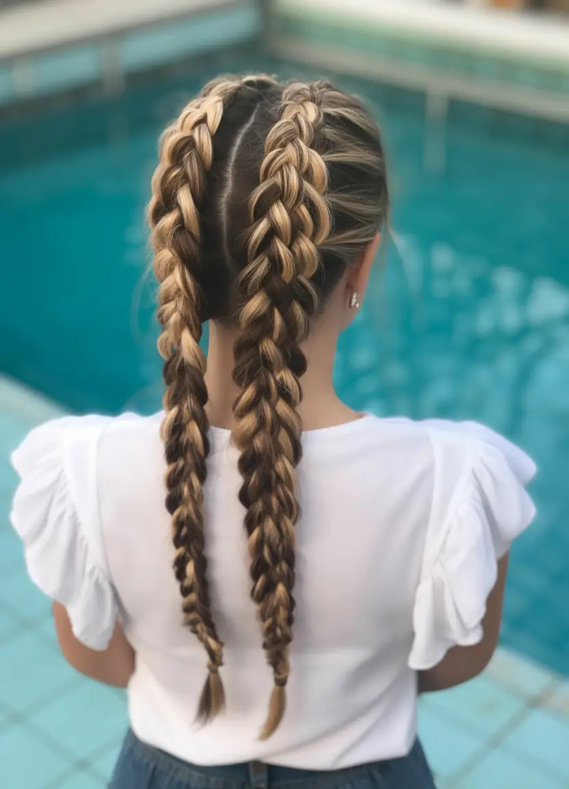 Practical Summer Swimming Hairstyles 2025 - Thick Dutch Braids with Dimensional Blonde