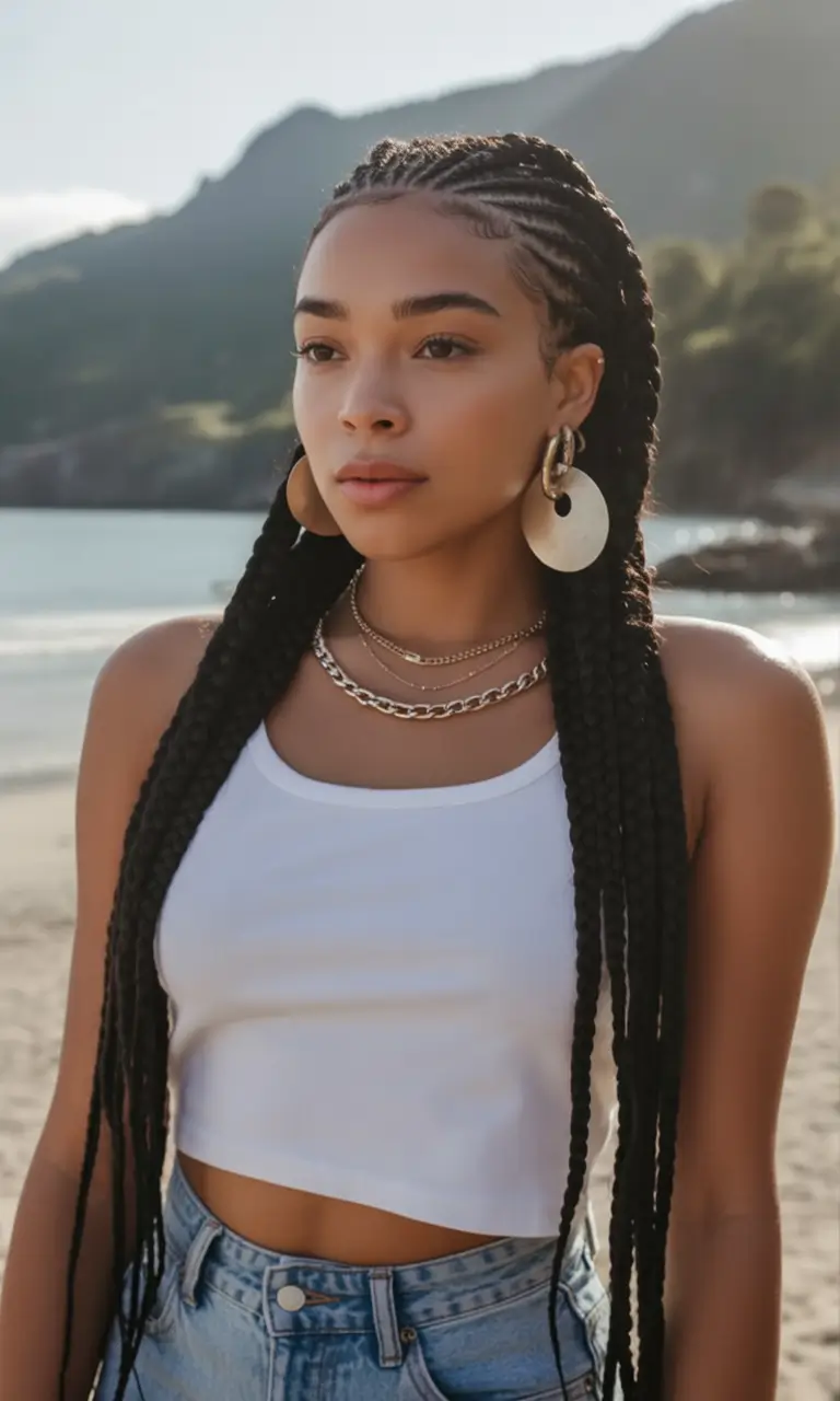 Practical Summer Swimming Hairstyles 2025 - Goddess Length Cornrows with Beach Braids