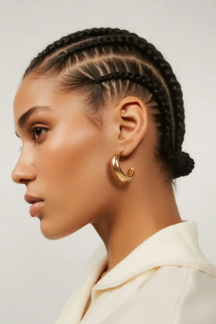 Practical Summer Swimming Hairstyles 2025 - Minimalist Braided Bun with Tight Rows