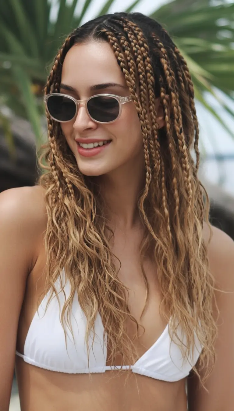 Practical Summer Swimming Hairstyles 2025 - Boho Mini Braids Over Beach Curls