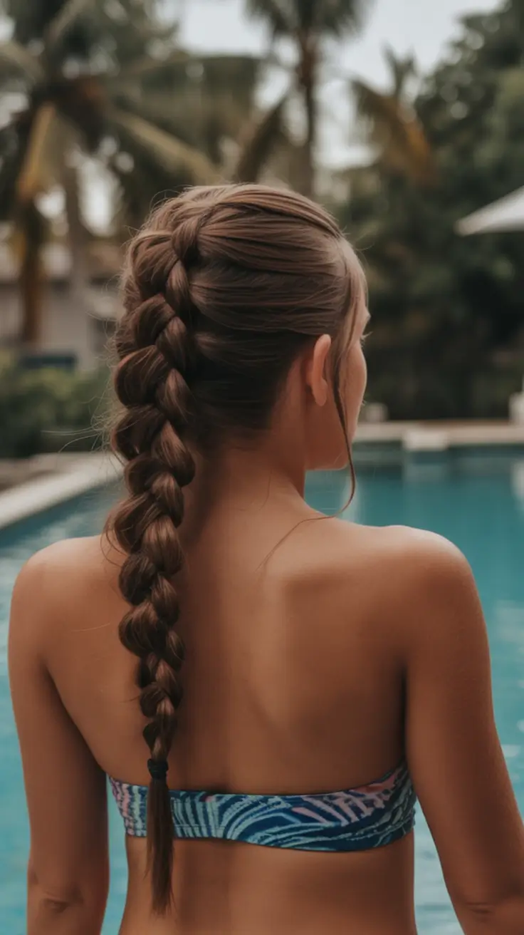 Practical Summer Swimming Hairstyles 2025 Classic Dutch Braid with a Poolside Twist