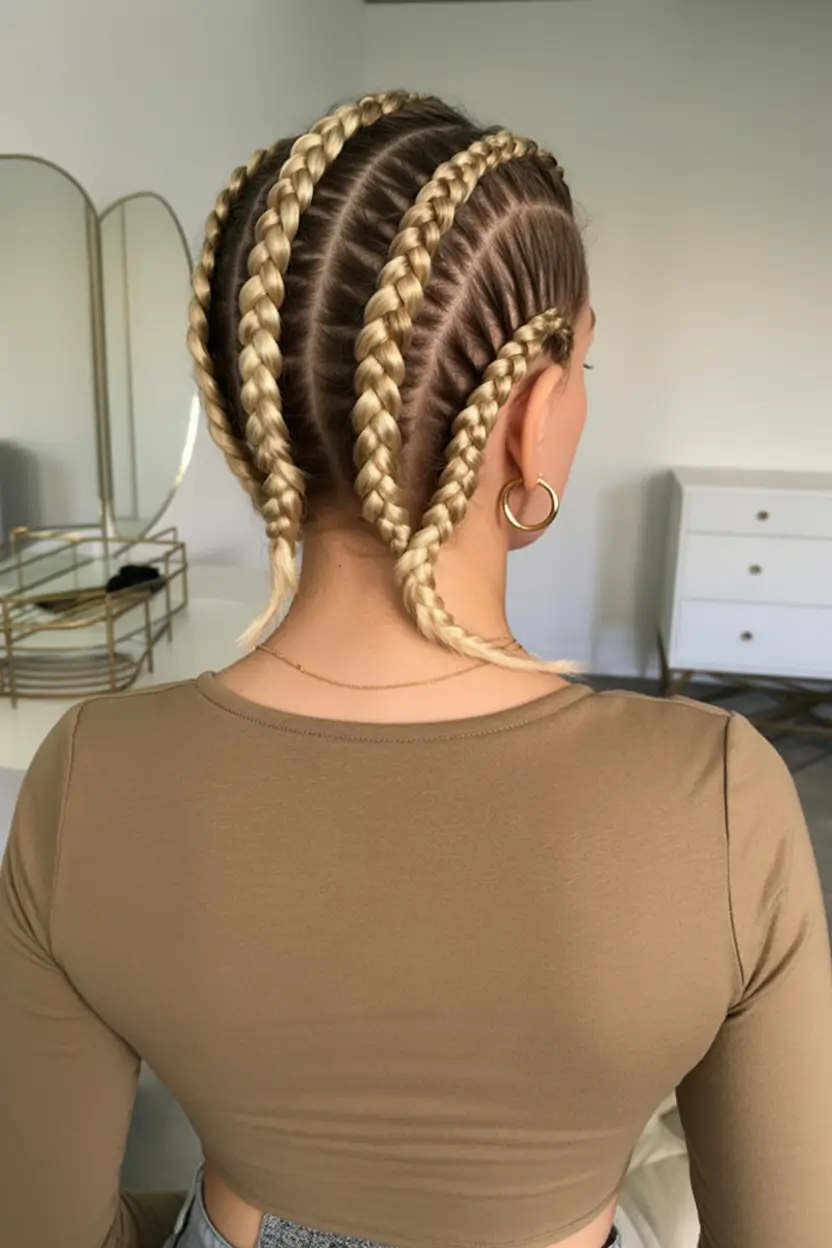 Practical Summer Swimming Hairstyles 2025 Five-Stitch Braided Rows with Platinum Precision