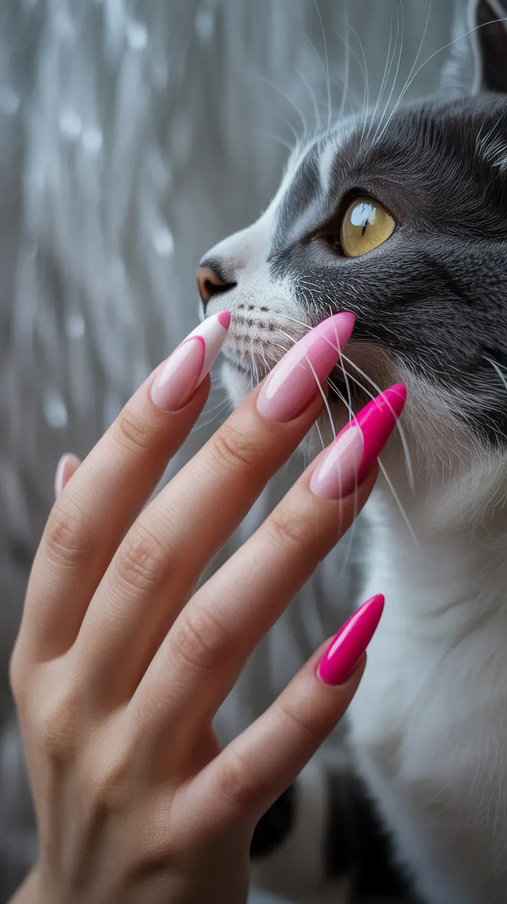 Prettiest Pink Nails for Summer 2025 Glossy Duo-Tone Pink Drip