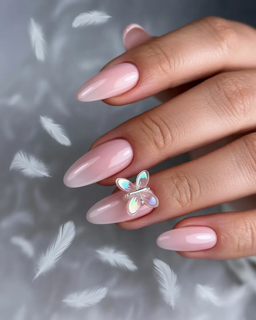 Prettiest Pink Nails for Summer 2025 Holographic Butterfly Kisses